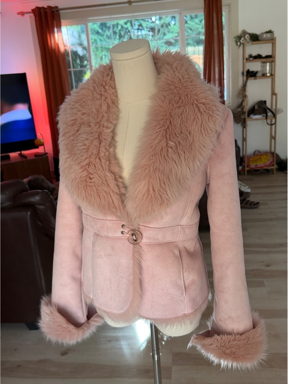 Vintage Esprit Pink Faux Fur Trimmed Jacket